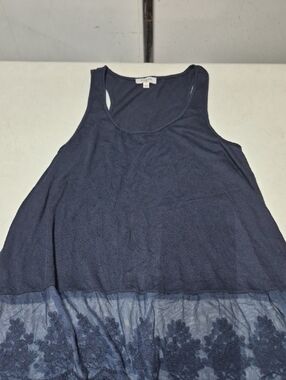 Umgee Navy Lace-Hem Tunic Sleeveless Tank
